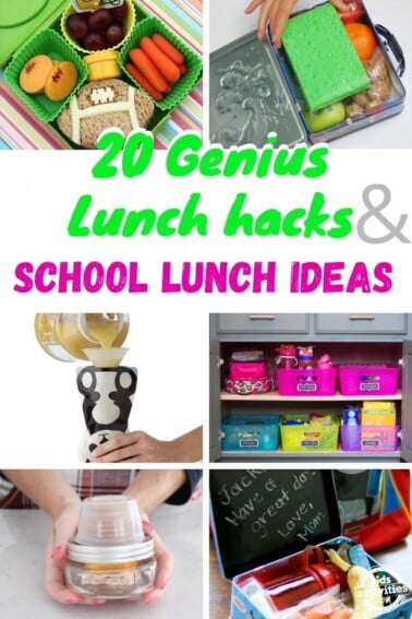 Collage of 20 lunch hacks and school lunch ideas