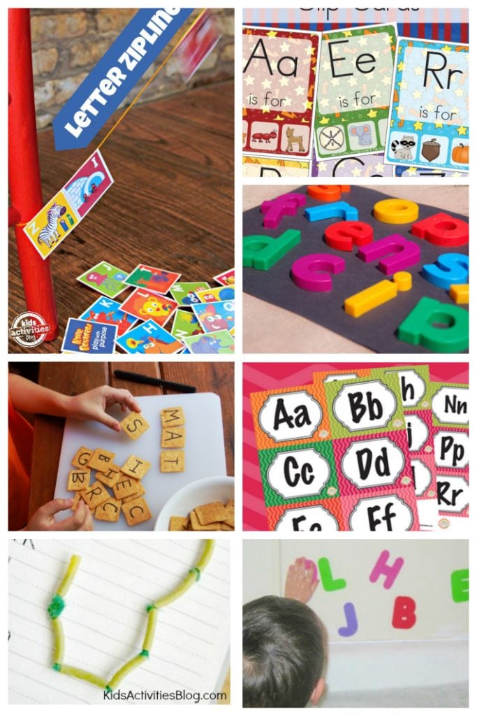 ABC games for Kids - Kids Activities Blog  - collage of different learning games for toddlers and preschoolers to learn their letters