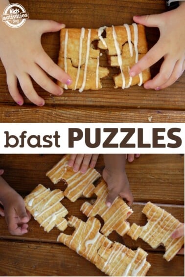 Breakfast puzzles cut a pop tart into the shape of puzzle pieces and notch them together. Fun slumber party food.
