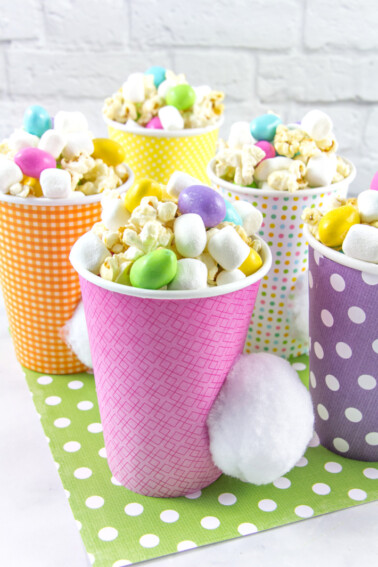 bunny butt snack mix in paper cups for Easter