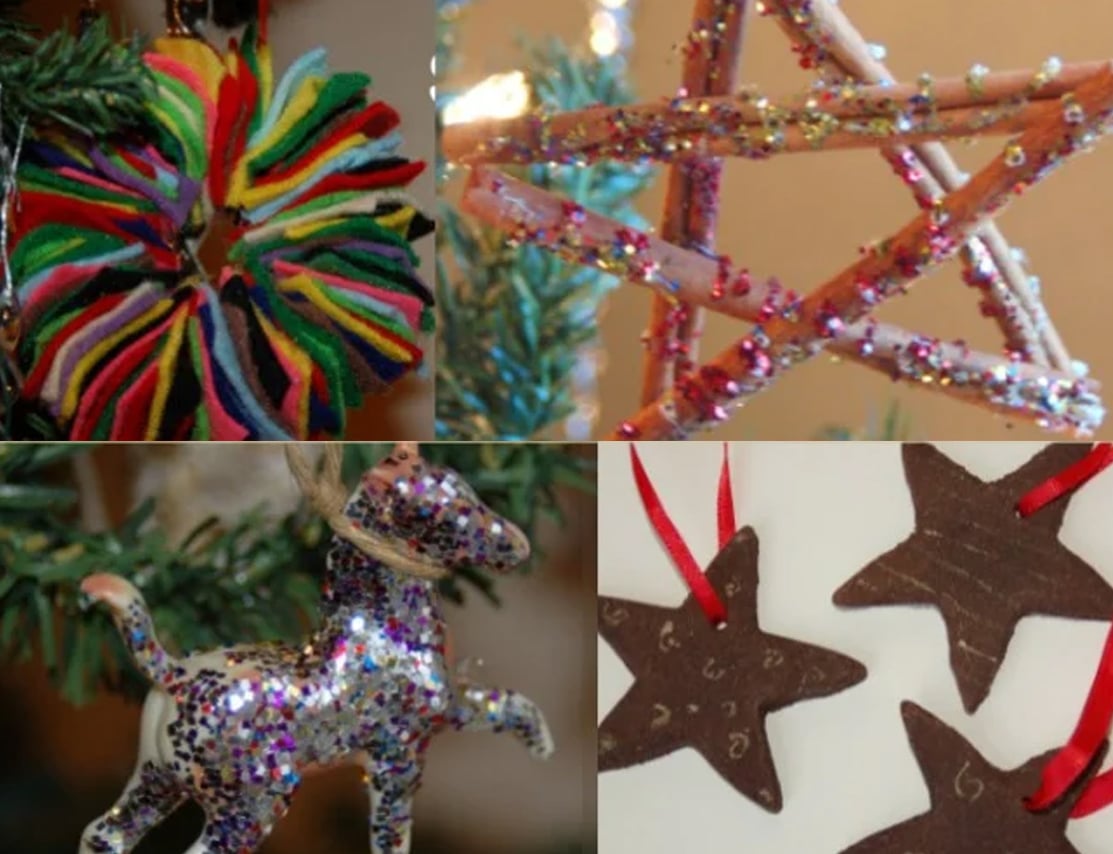 A compilation of homemade christmas ornaments.