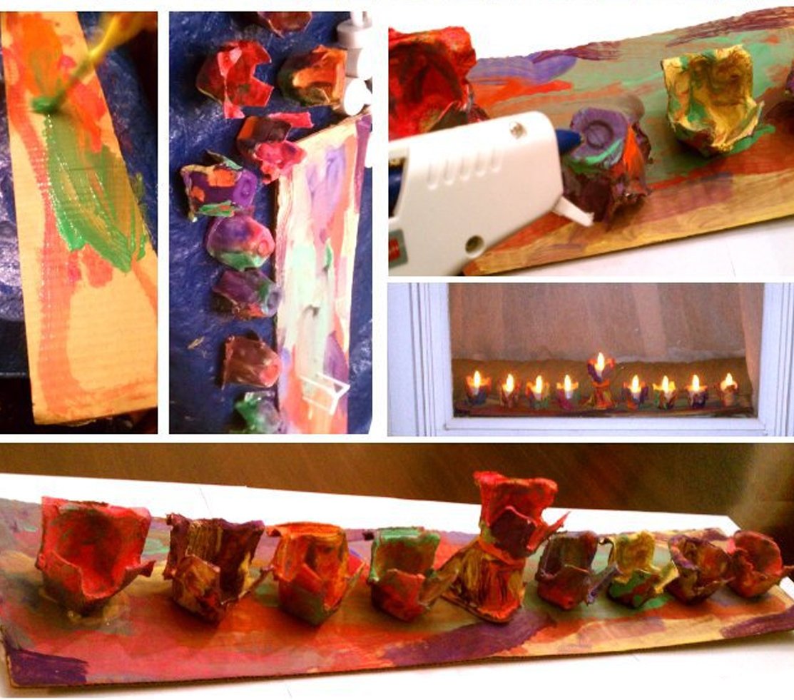 A collage of the process of making a menorah.