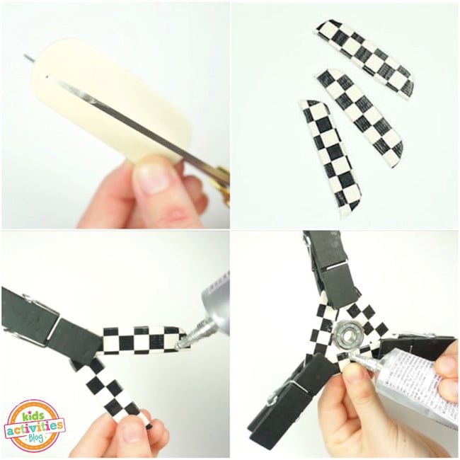 Fidget Spinner Instructions - step by step starting with cutting the craft sticks to gluing the skate bearing in place.