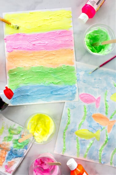homemade shaving cream paint in neon colors