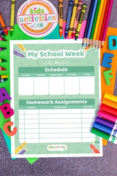 homework calendar for kids