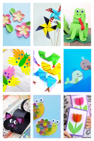 Paper Crafts for Kids featured image - Collage of crafts to do with construction paper