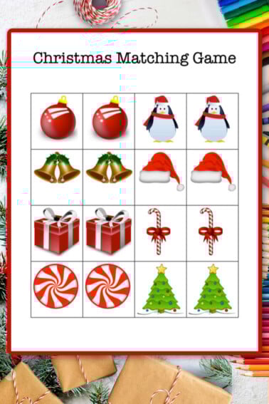 Printable Christmas Matching Memory Game from Kids Activities Blog