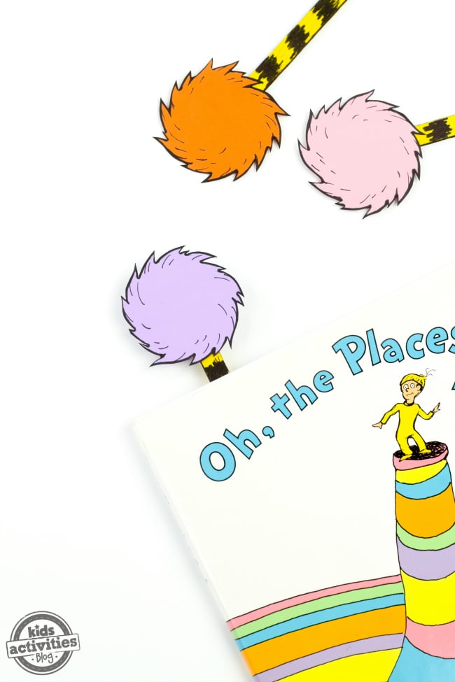 Truffula tree bookmark craft for kids celebrating Dr Seuss day - Kids Activities Blog