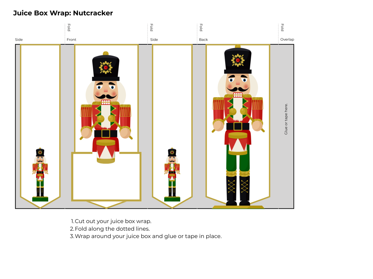 Printable Christmas Juice Box Covers- nutcracker printed pdf file with red and green- kids activities blog