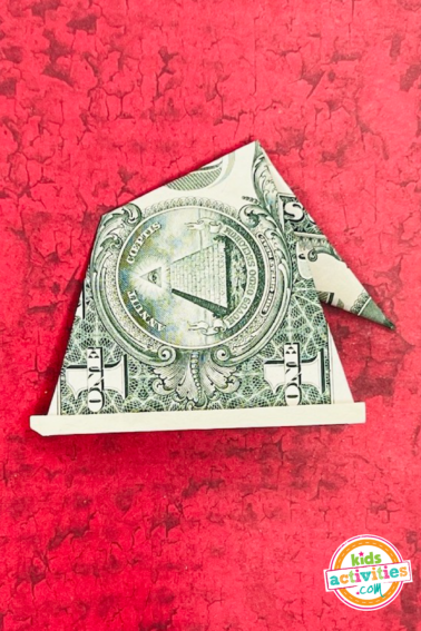 Final result dollar bill origami santa's hat tutorial from Kids activities blog