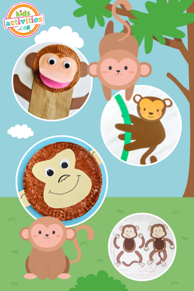Image shows a compilation of monkey activities for preschoolers.