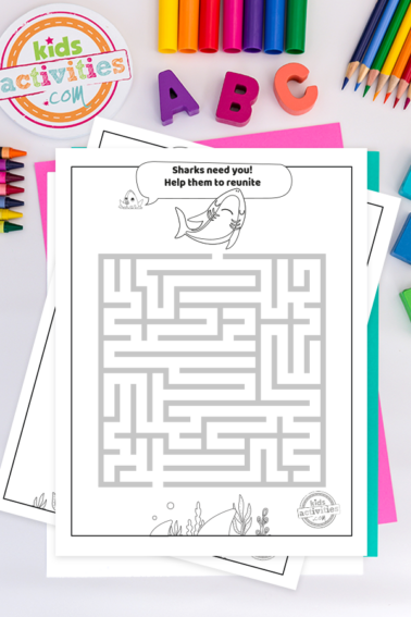 Shark Week maze coloring page printable