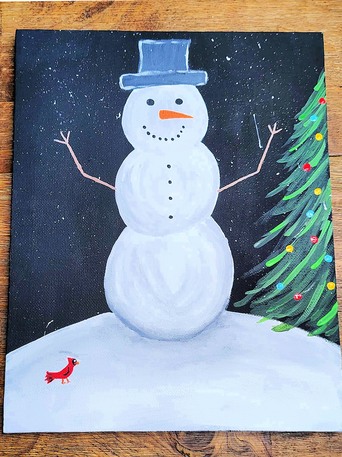 Snowman Craft- Step 12- snow added to the painting - Kids Activities Blog